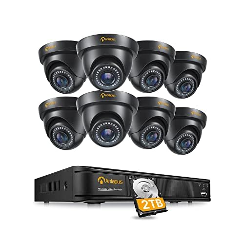 Anlapus 1080P Sistema de Videovigilancia 8CH 2MP HDMI Grabador DVR con 8 CCTV Cámaras de Seguridad Exterior, 2TB Disco Duro, Visión Nocturna, Acceso Remoto 8pcs C202 + 2TB HDD Negro