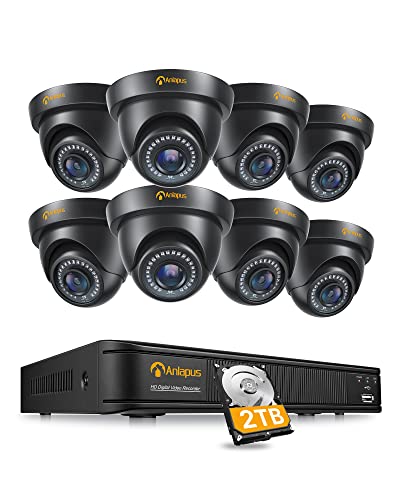 Anlapus H.265+ 1080P Outdoor Überwachungskamera Set mit 2TB Festplatte 8CH 1080P DVR mit 8X 2MP Dome Kamera für CCTV Haus Videoüberwachung
