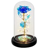 Mom Gifts for Womens,Blue Colorful Artificial Flower Rose Gift,Birthday Gifts for Her,Glass Rose Flo