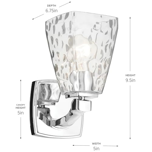 Image of Kichler Marant 5 inch 1-Light Wall Sconce Bathroom Vanity Light Fixture with Clear Water Glass in Chrome for Bathroom, Powder Room, Hallway (5 inch W x 9.5 inch H), 55214CHWTR