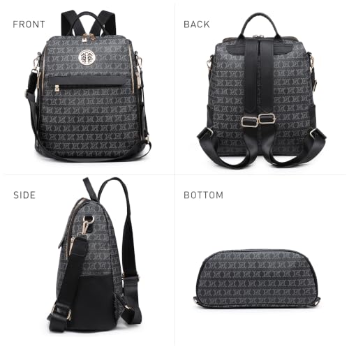 Image of JULIE FERRARO Women's Convertible Backpack Purse Vegan Leather Fashion Backpack Bag Large Capacity Travel Shoulder Bag with Wristlet 2PCS Set