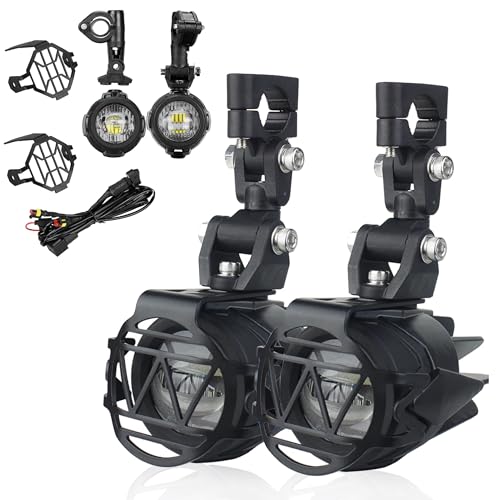 PASSION MOTO Luces adicionales LED antiniebla de largo alcance para moto quad 6000 lm potentes + rejilla de protección + cableado con relé CNC IP68