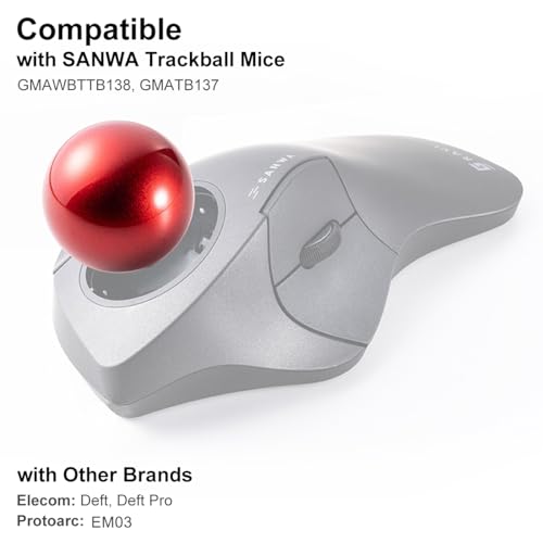 Image of SANWA Trackball 44mm /1.73in, Replacement Ball for GMAWBTTB138N /GMATB137, ELECOM DEFT PRO, and Other Compatible Trackball Mouse, Glossy Red