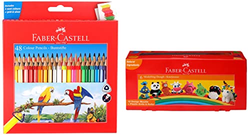 Image of Faber-Castell 48 Triangular Colour Pencils Modelling Dough - Pack of 6 (Assorted)