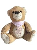 KIDDI-MEDIA Teddy Bär mit Name & Geburtsdatum Bestickt/Geschenk zur Taufe Geburt/personalisiert 30 cm (Halstuch: Rosa (MÄDCHEN)