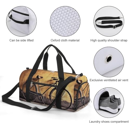 Mens Womens Gym Bag, Old Bicycle Print Duffle Bags,travel Gym Duffle Bag,garment Duffle Bag,gym Bag with Shoe Compartment3