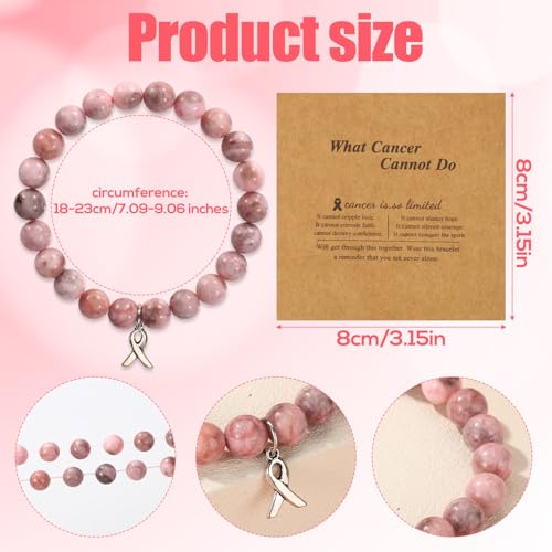 Breast Awareness Bracelet for Women, Ribbon Charm Beaded Bracelets Natural Stone Agate Breast Survivor Self Care Inspirational Gifts Encouragement Accessories for Woman Friends Sister2