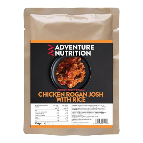 Adventure Nutrition Rogan Josh Curry with Rice Ready-to-Eat MRE – Authentic Indian Meal, Lightweight Camping Food, High-Protein Backpacking Meal, Long-Lasting Emergency Survival Ration
