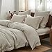 Simple&Opulence 100% Washed Linen Duvet Cover with Embroidered,3 Pieces Soft Farmhouse Comforter Set with Button Closure,1 Duvet Cover and 2 Pillowshams(Queen,Natural Linen)