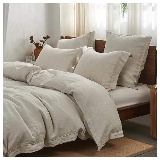 Simple&Opulence 100% Washed Linen Duvet Cover Set with Embroidered,3 Pieces Soft Farmhouse Comforter Set with Button Closure,1 Duvet Cover and 2 Pillowshams(King,Natural Linen)