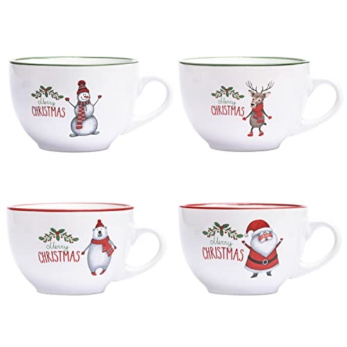 Bruntmor 24 Oz Jumbo Christmas Coffee Mug Set Of 4, Cute Ceramic Santa Mug Set In Multiple Color Ideal For Coffee, Soup & Cereal, Christmas Themed Design, Best Coffee Mug Set For Your Christmas Gifts #TOP10