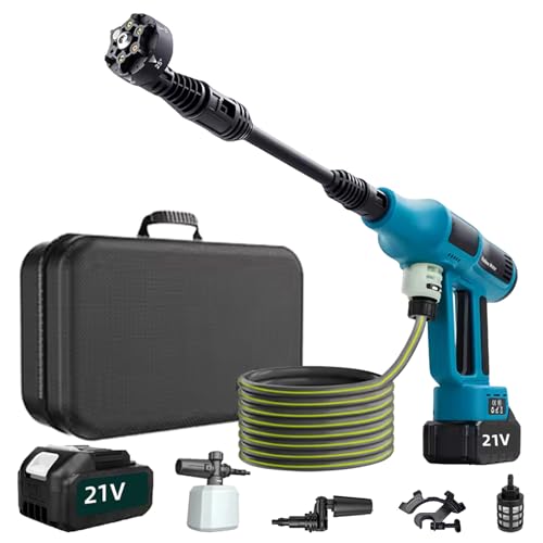 Nettoyeur Haute Pression sans Fil, Pressure Washer 4 Modes Max 120 Bars, Nettoyeur Haute Pression Portable avec 1 Batteries 4,0 Ah, Buse Réglable 6 en 1, Tuyau de 5 M, Nettoyage et Arrosage (1 Pile)