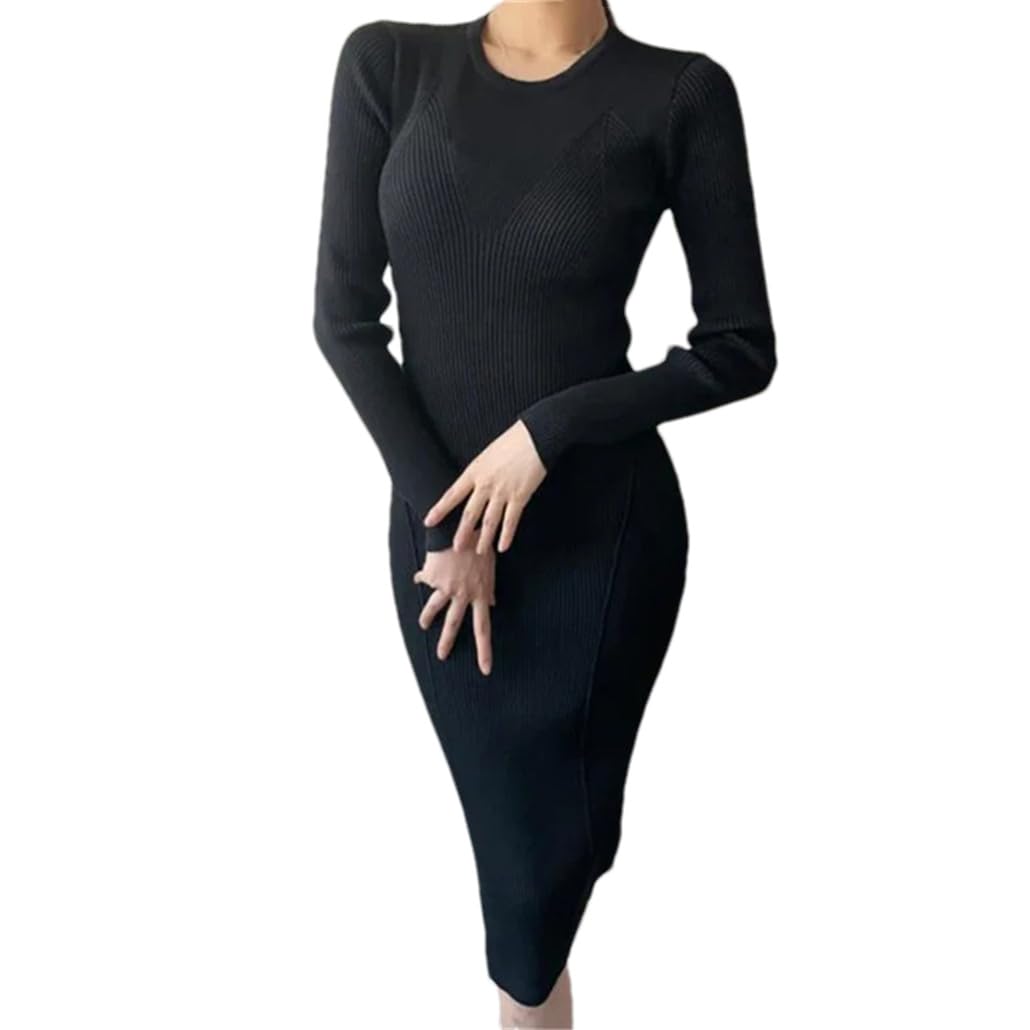 Robe pull moulante à manches longues pour femme - Automne et hiver