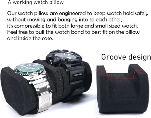 Image of Travel Watch Case Organizer Watch Box With Zipper Heavy Duty Portable Travel Friendly Case Fits all Wristwatches & Smart Watches Up To 60MM Compatible for Apple Watch (Black,3 Slots)