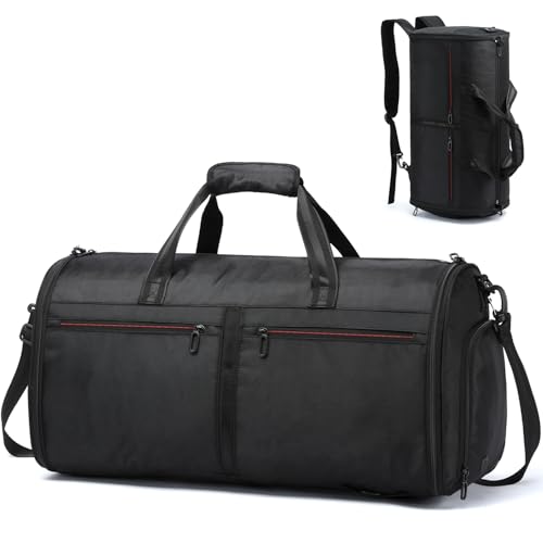 Laripwit Portatrajes Hombre Viaje, Bolsa de Traje para Transporte Convertible con Compartimento para Zapatos y Correas de Mochila para Porta Trajes, Escapadas, Viajes de Negocios, Negro
