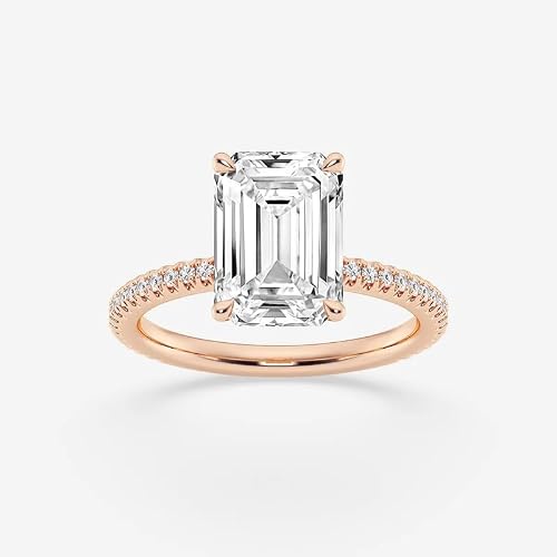 Spersonalizuj Jewel IGI 1.30 CTW Szmaragdowy Szlif Sztuczny Diament Drapowanie Ukryte Halo Zaręczynowy Pierścionek Propozycja Ślubna Z 14-karatowego Złota Dla Kobiet, H-VS1, Złoto Diament