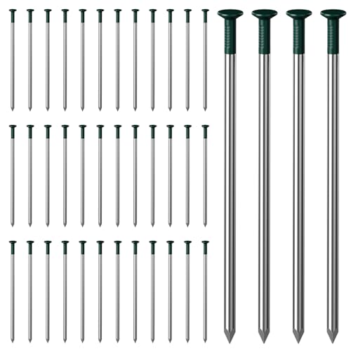 BREANIFULL 40PCS Artificial Grass Pegs Artificial Grass Pins 5mm x 150mm Nail Set Round Head Galvanised Nails Weed Membrane Pegs Ground Anchors for Weed Control Membrane Garden Netting