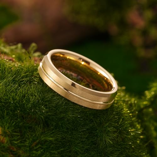 Image of King Will Tungsten Carbide Wedding Band for Men Women-6 /8 /10mm Width Multicolor Available with Grooved Center Wedding Ring Suitable for Work, Gym Comfort Fit Size 4-16