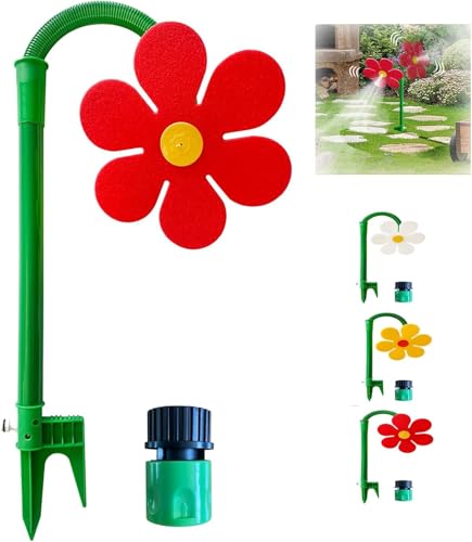 Crazy Daisy Sprinkler, 360° Rotating Dancing Flower Sprinkler, Outdoor Yard Lawn Garden Watering Toy for Dogs Playing (1, Red)