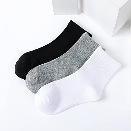 Kereda Boys Crew Socks Kids Athletic Ankle Socks Uniform Socks For Girls 9 Pairs Grey 2-4 T #TOP6