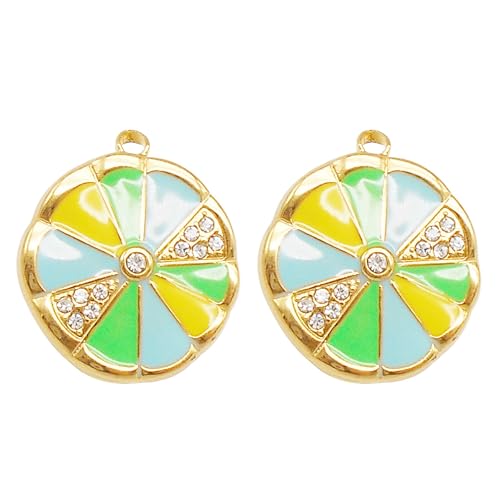 Image of 2PCS Gold Colored Stainless Steel Enamel Lemon Charms for Necklace Bracelet Earrings Jewelry Pendant Making Crafts DIY Supplies