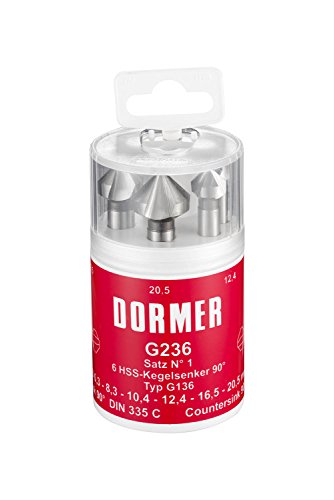 Dormer G2361 HSS High Speed Steel Countersink with 90 Degrees Angle, Set of 6 pcs, Various Shapes