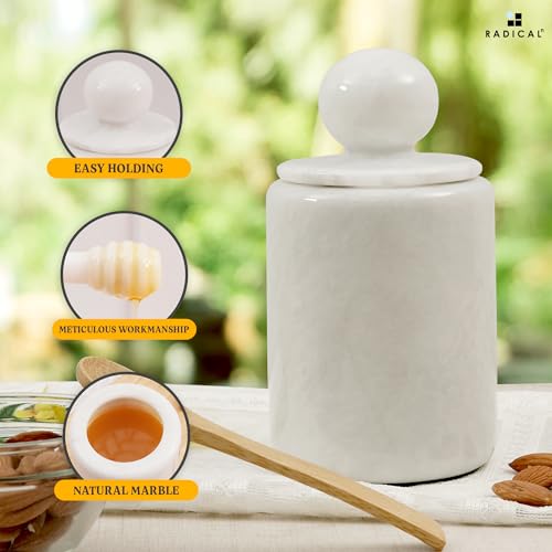 Radicaln Marble Honey Jar With Dipper Lid Handmade Honey Pot For Kitchen Countertop - Honey Container TableTop - Kitchen Dispenser Home Décor - Image 4