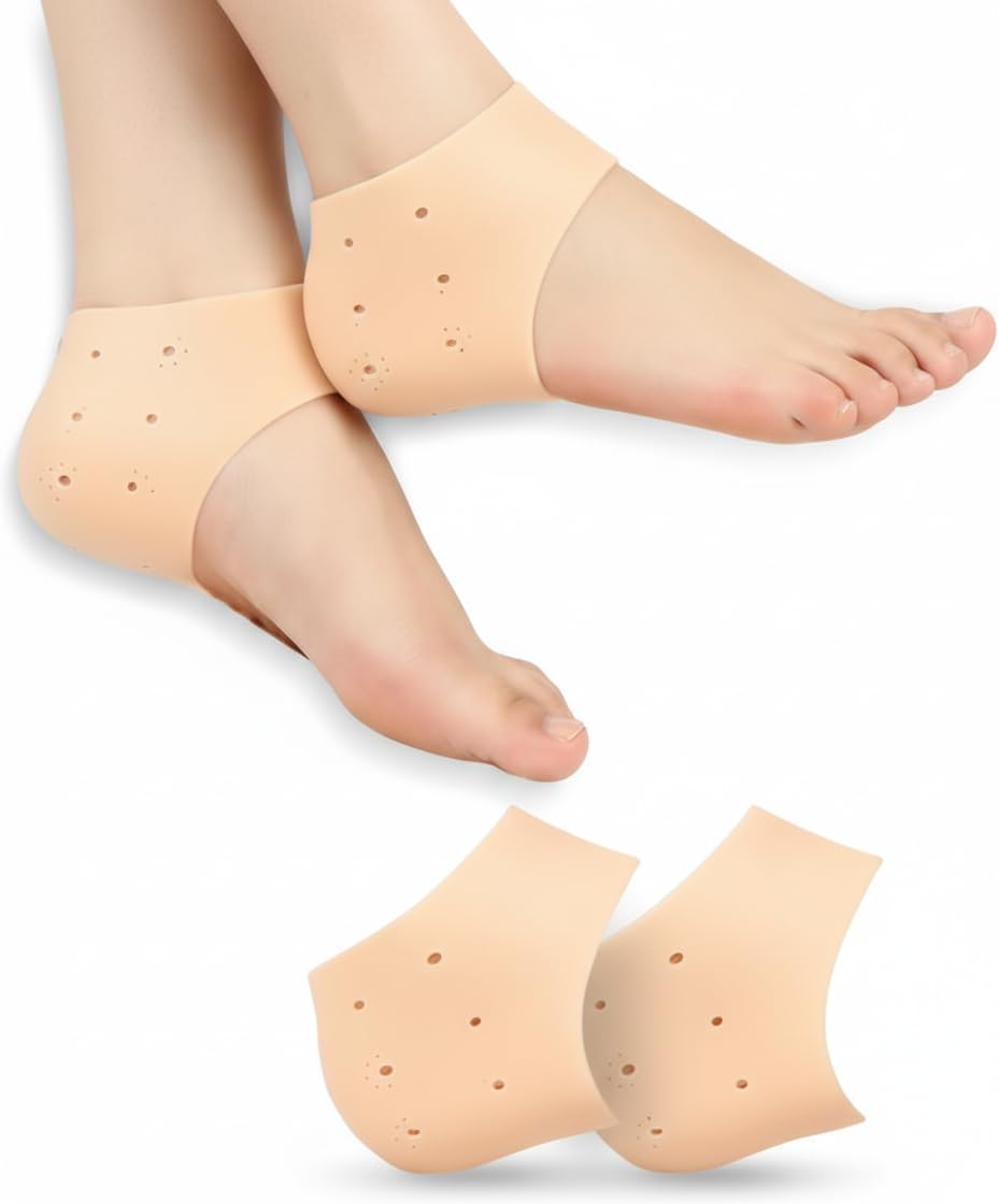 Silicone Heel Protector Socks, Moisturising Gel Heel Sleeves for Cracked Heels, Dry Skin Repair, Plantar Fasciitis Support, Reusable Heel Cushion(Light Skin Colour, Free Size,1 Pair)-image-34