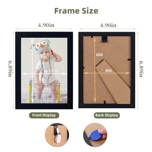 HappyHapi 4x6 Inch Picture Frames,Set of 10 Wooden Picture Frames, Tabletop or Wall Display Decoration for Photos, Paintings, Landscapes, Posters, Artwork (Black) - Thumbnail 3