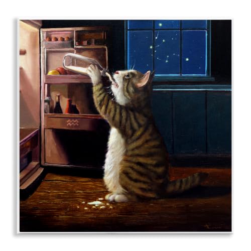 'Midnight Snack Cat Drinking Milk Kitchen'| Wall Plaque Art