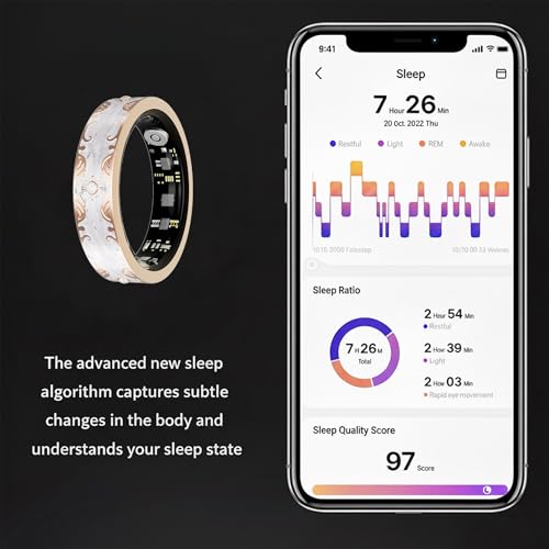 GINIXPIONE Smart Ring for Women Gift, Fitness & Vital Signs Monitoring, Sleep Tracker/Remote Photography/No Subscription(White,8#)