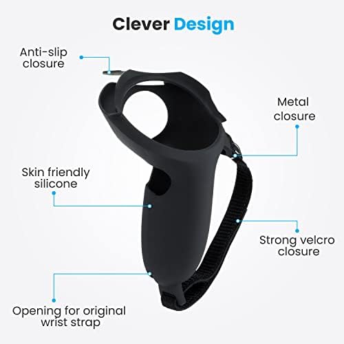VR PRIMUS Grips ochrona kontrolera z regulowanym paskiem na rękę kompatybilna z Oculus (Meta) Quest 2 akcesoria 1 para, czarna