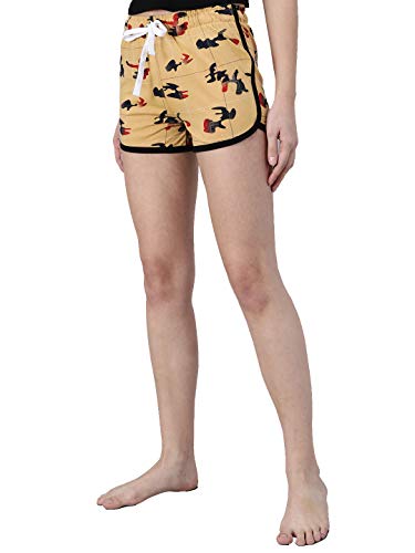 Image of KOTTY Yellow Printed Women Night Shorts (Yellow-32)