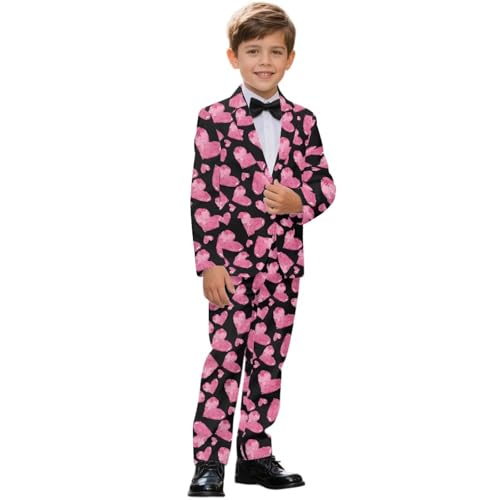 Mintulipy Boys Suits Purple Heart Print Formal Suit 2 Piece Set Slim Fit Wedding Tuxedo Kids Suits Teens Boy Dresswear with Pockets Elastic Waist