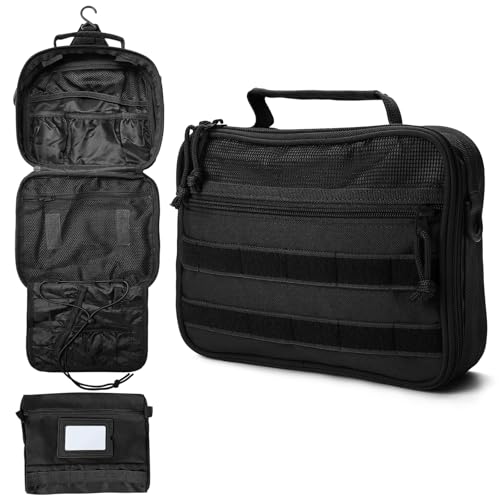 GVCELS Mens Toiletry Travel Bag Tactical Toiletry Bag for Men Bathroom Dopp Kit Hanging Travel Toiletry Bag for Men Shaving Hygiene Bag Travel Toiletry Organizer Short Trips Bag, Black