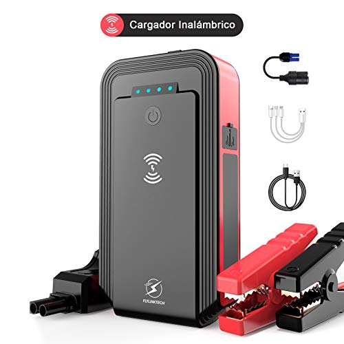 FLYLINKTECH Arrancador de baterias de carro, 1500 A, 12 V, portátil, 8,0 l a gasoline ou 6,0 l a diesel, com carregador sem fios e carregador USB, lanterna LED, magnética integrado