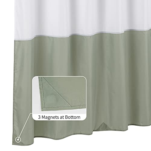 Image of ALYVIA SPRING Waterproof Fabric Shower Curtain Liner - Soft & Light-Weight Cloth Shower Liner, 3 Bottom Magnets, Hotel Quality & Machine Washable - Standard Size 72x72, White and Sage