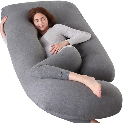 Elover Pregnancy Must Haves Pregnancy Pillow for Sleeping Pregnancy Must Haves Full Body Maternity Pillow with Removable Cooling Cover for Pregnant Women(57 in,Jersey Dark Grey)