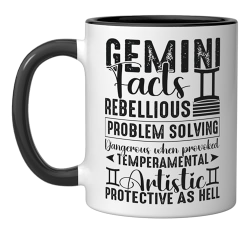 Gemini Zodiac Sign for Men Women Kids Gemini Birthday Facts Ceramic Mug, Black/White