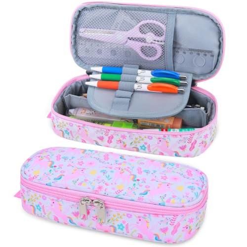 RHCPFOVR Kids Pencil Case for Girls-Soft Zipper Large Capacity Pencil Pouch for Girls Pencil Case for School Pencil Bag for Toddler (Pink Unicorn Garden)