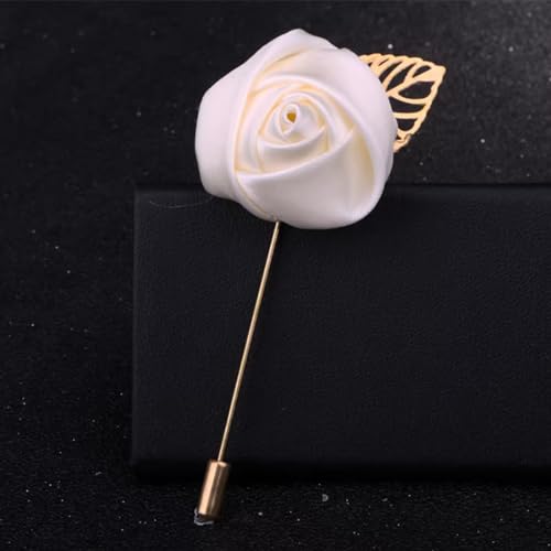 Image of Gentleman's Suit Flower Brooch Handmade Lapel Pin Boutonniere Stick Corsage Accessory Multicolor Rose Satin Tuxedo Groom Wedding Banquet Party