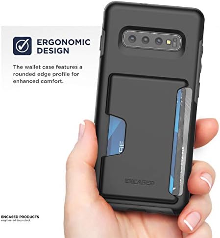 Encased Samsung Galaxy S10 Wallet Case Ultra Shockproof Cover with Card Holder Slot (3 Credit Cards Capacity) - Black