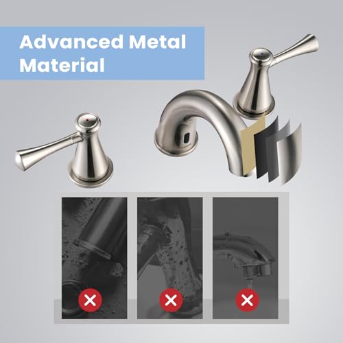 GOESMO Touchless Bathroom Faucet for 3 Holes with 3 Handles, Controlling Temperature & Adjustable Water Flow, Short & Long Induction Modes, Auto Motion Sensor Brushed Nickel Bathroom Faucet Set 29180
