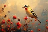 Stamped Cross Stitch Kits, Goldfinch Eating Thistle Seed, Needlepoint Counted Cross Kits for Beginners, Embroidery Kits Arts Home Decor(11CT No Frame,16x20 inch)