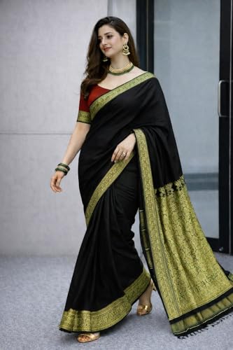 Image of Women's Glory Banarasi Satin Silk Saree with Rich Zari Woven Border & Pallu | Soft Glossy Party Fancy Traditional Saree for Wedding, Festive, Function | Blouse Piece Included