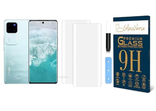 Image of GlassVerse Vivo V30 Pro UV Tempered Glass Screen Protector. Pack Of 2 | 3D Curved Edge | 9H Hardness | Full UV Glue with UV Light | Anti-Scratch | Case Friendly | HD Clear. (6.78 Inches)