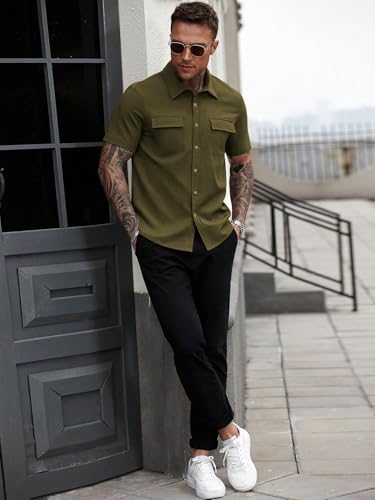 Image of GRECIILOOKS Shirt for Man | Classic Summer Shirt for Man | Men's Regular Fit Soft Cotton Blend Casual Shirts with Button Closure