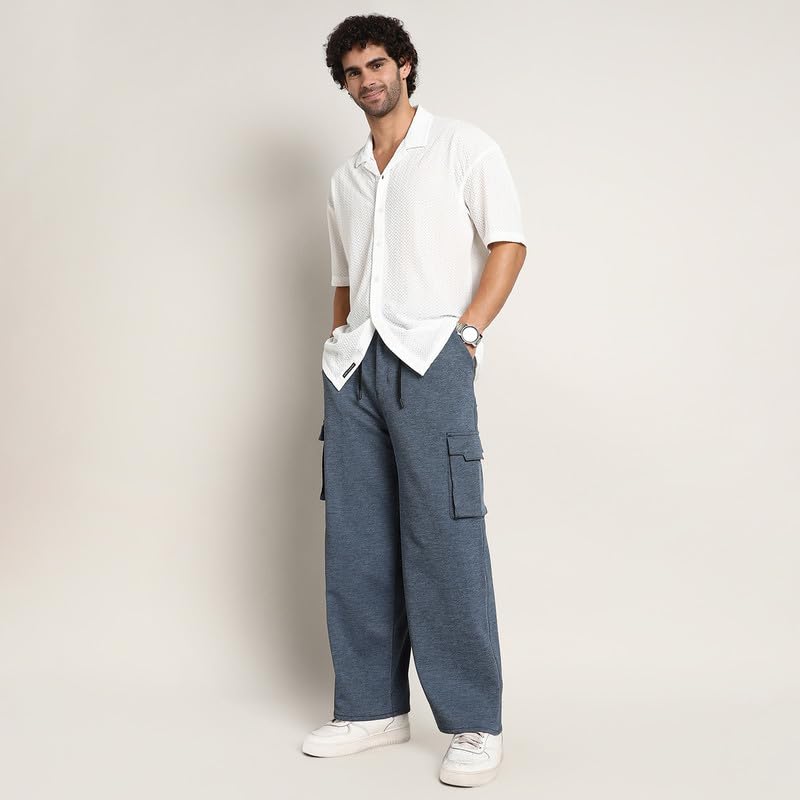 Image of CAHOOT Men's Cargo Trousers for Casual Wear | Mid-Rise | Relaxed Fit | Button Closure | Cargo Pants Crafted with Comfort Fit for Everyday Wear
