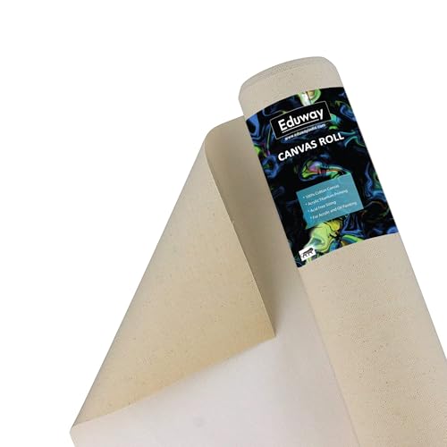 Eduway Rouleau de toile de coton pour peinture, série Artiste, blanc, largeur 300 mm, longueur 5 m