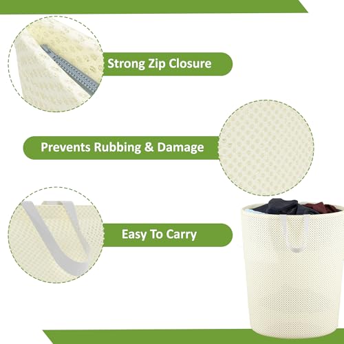 Image of Kuber Industries Pack of 5 Polyester Mesh Foldable Laundry Bag for Clothes with Handle | Dirty Dress Basket for Cloth Storage | Waste /Used Clothes Bin for Iron | Kids Toys Hamper | YZ-5-3 | Beige